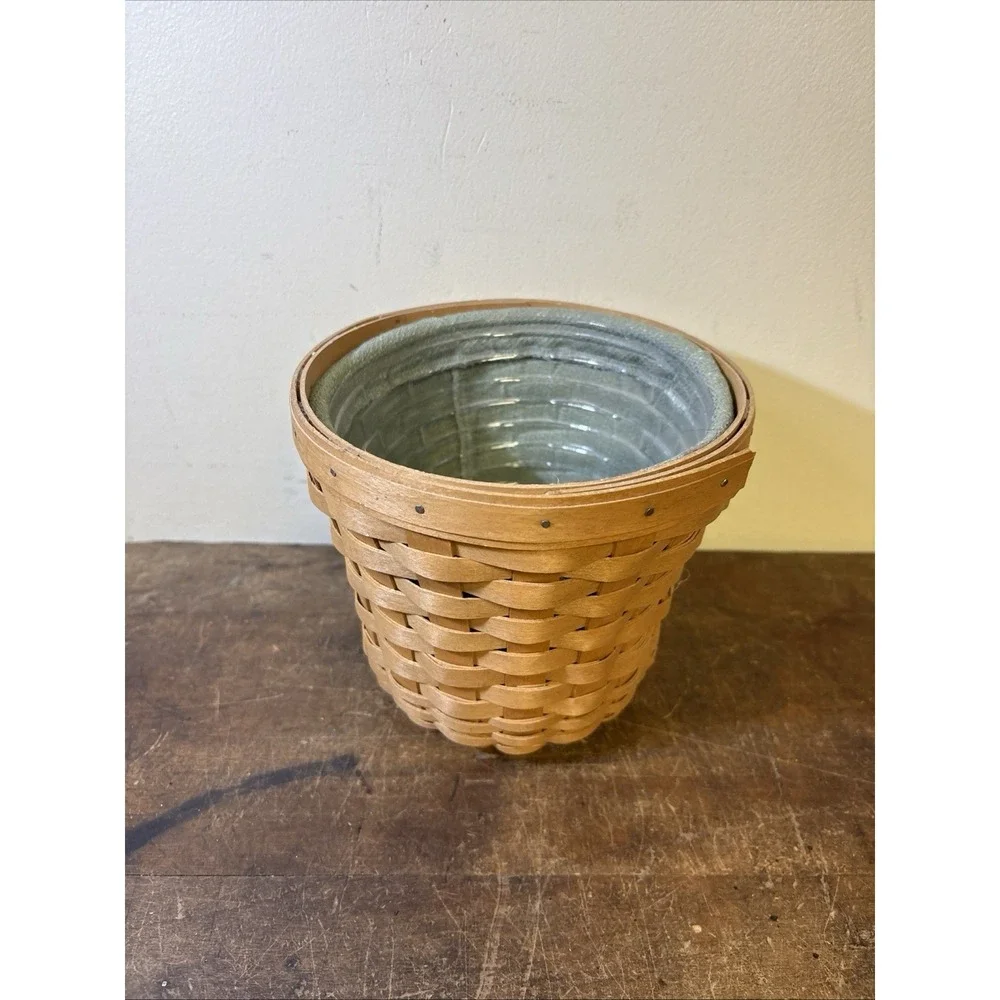 Longaberger 2004 Bouquet Basket Set - Sage Fabric Liner & Plastic Liner